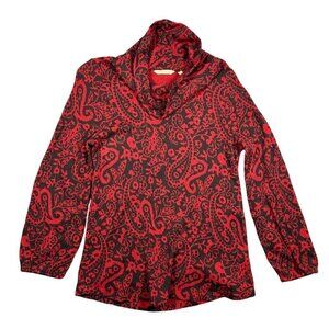 Soft Surroundings Aelis Thermal Pullover Red Paisley Cowlneck Long Sleeve M